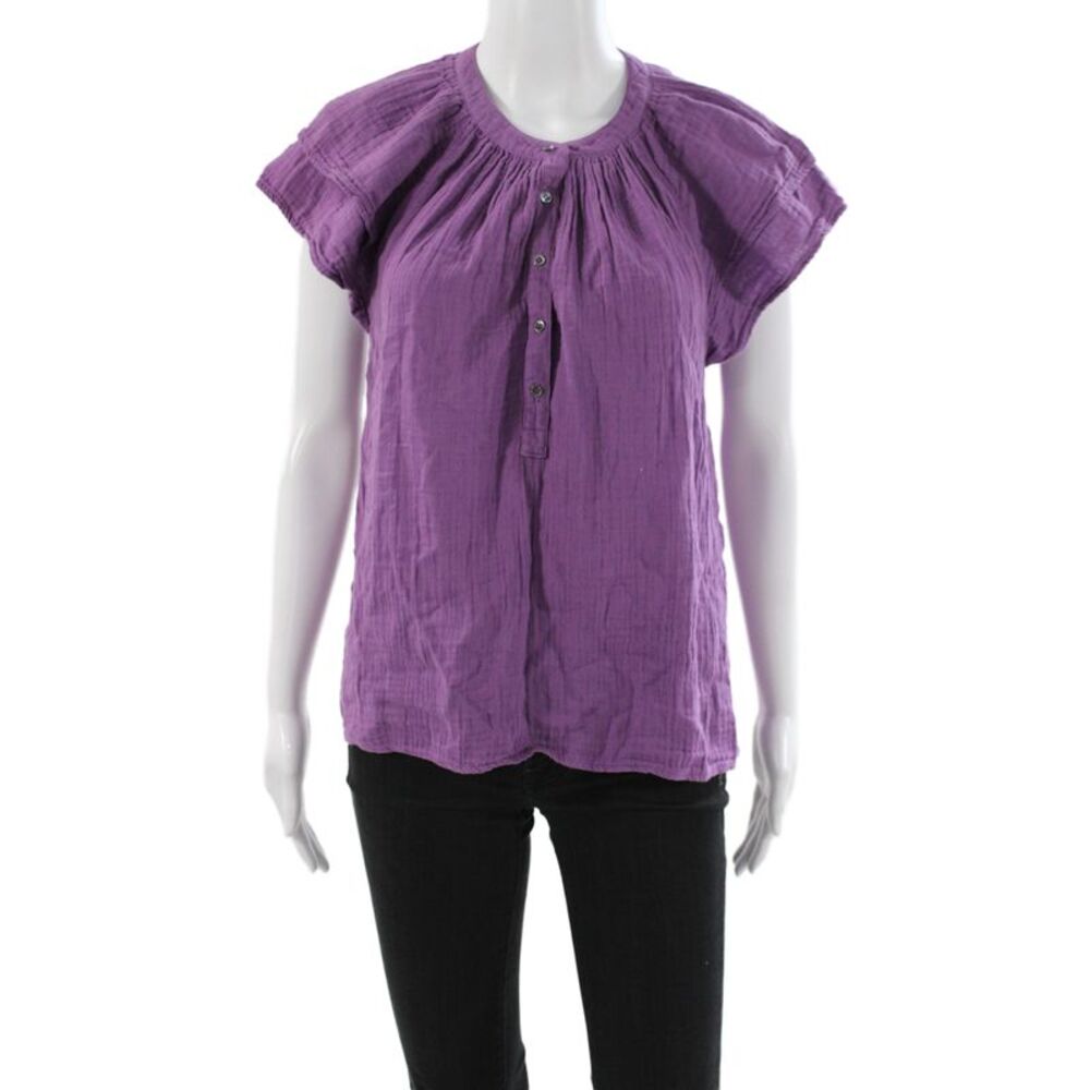 Xirena Women Purple Tunic Blouse Henley Button Short Sleeve Cotton Size XS
